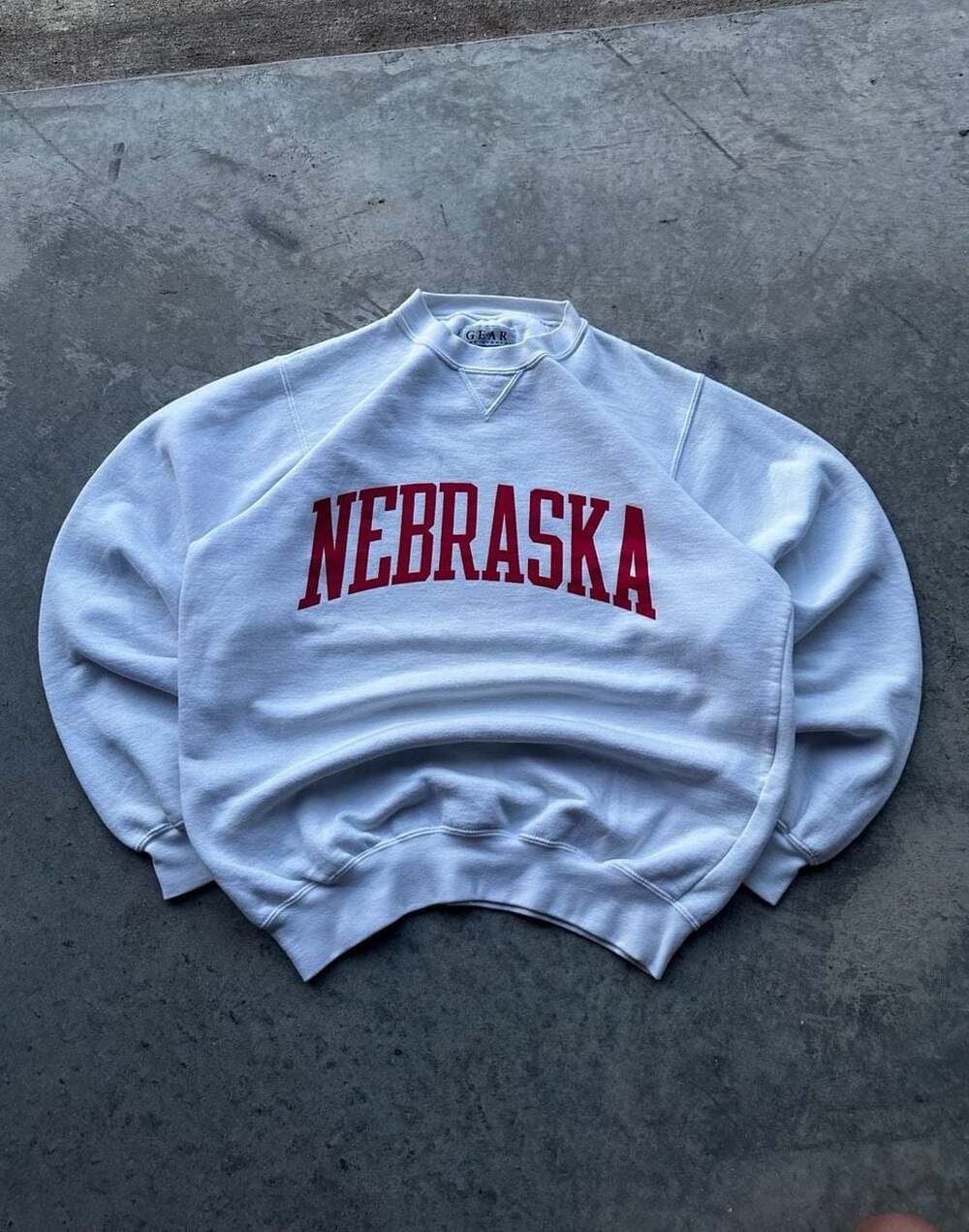 Vintage Gear For Sports Nebraska Cornhuskers Spellout Crewneck Sweatshirt White